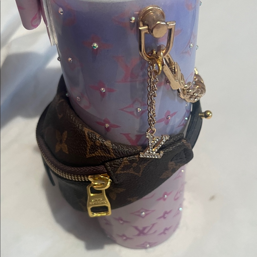 Louis Vuitton Pink and Brown Monogram Tumbler with Bow